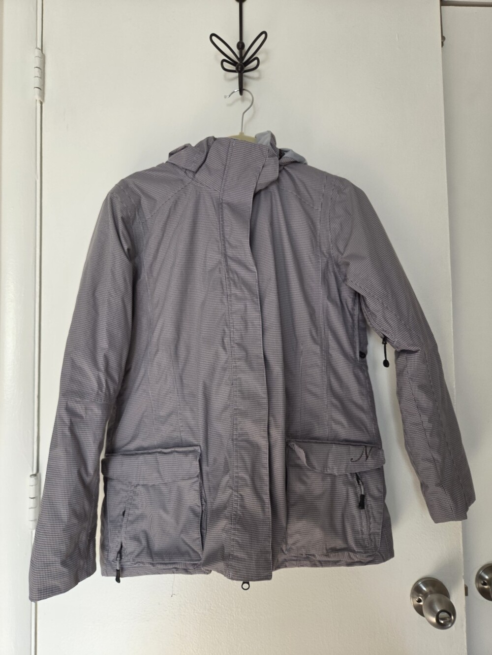 Light Grey Checkered Hooded Winter Parka